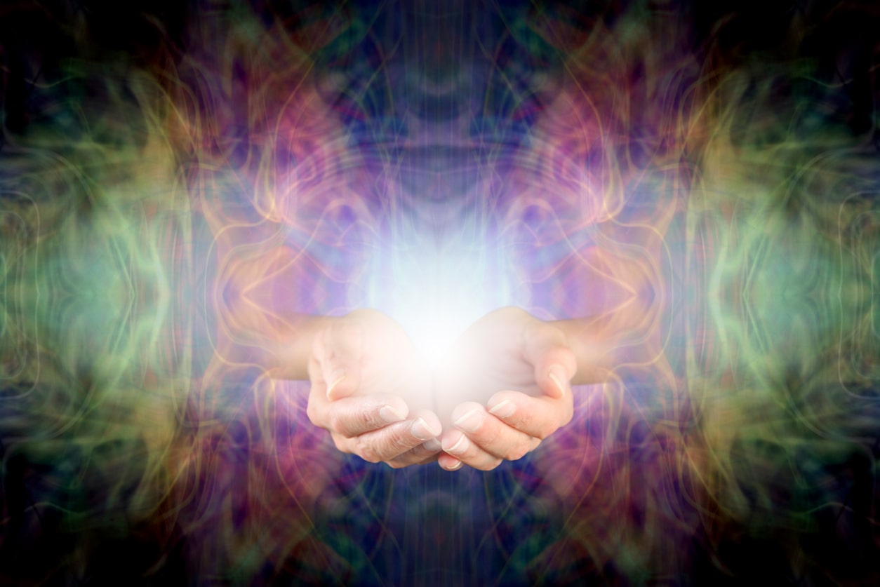 Colored energy light in palms